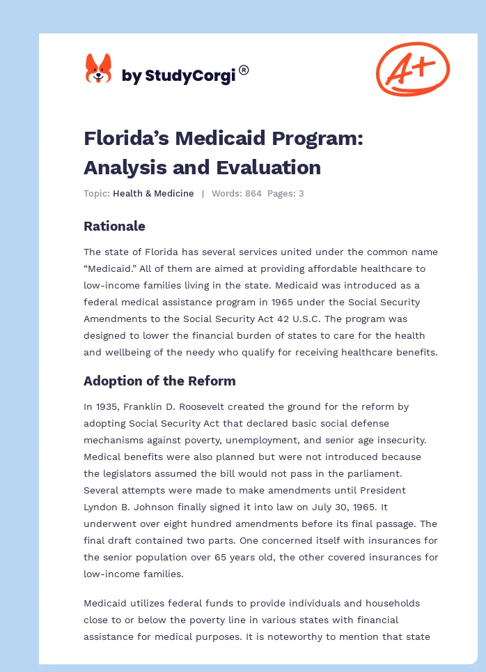Florida’s Medicaid Program: Analysis and Evaluation. Page 1