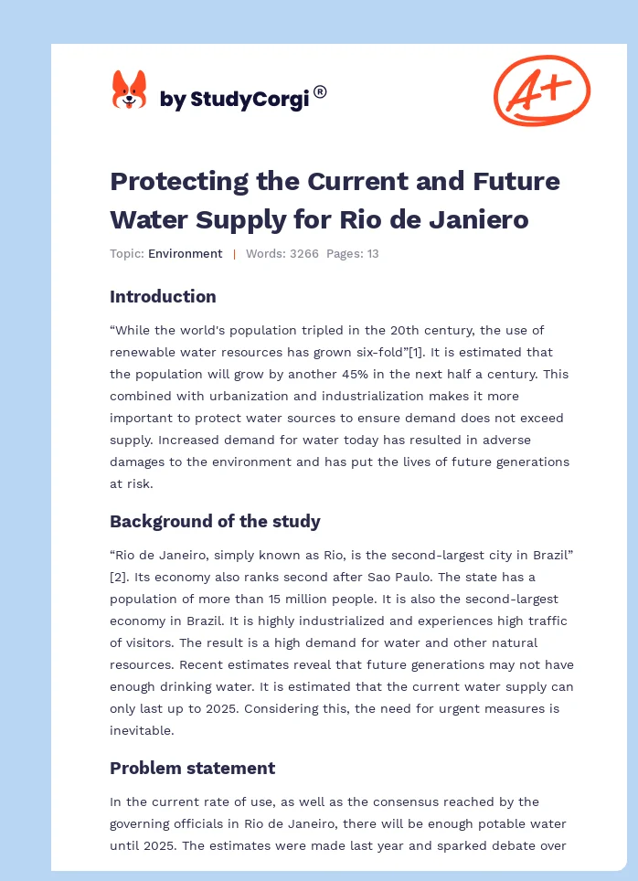 Protecting the Current and Future Water Supply for Rio de Janiero. Page 1