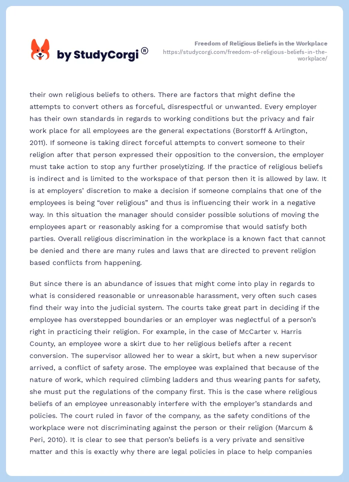 Freedom of Religious Beliefs in the Workplace. Page 2