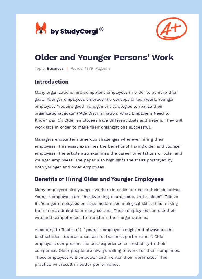 Older and Younger Persons' Work. Page 1