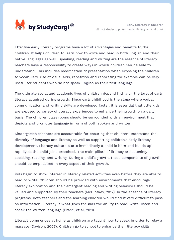 Early Literacy in Children. Page 2