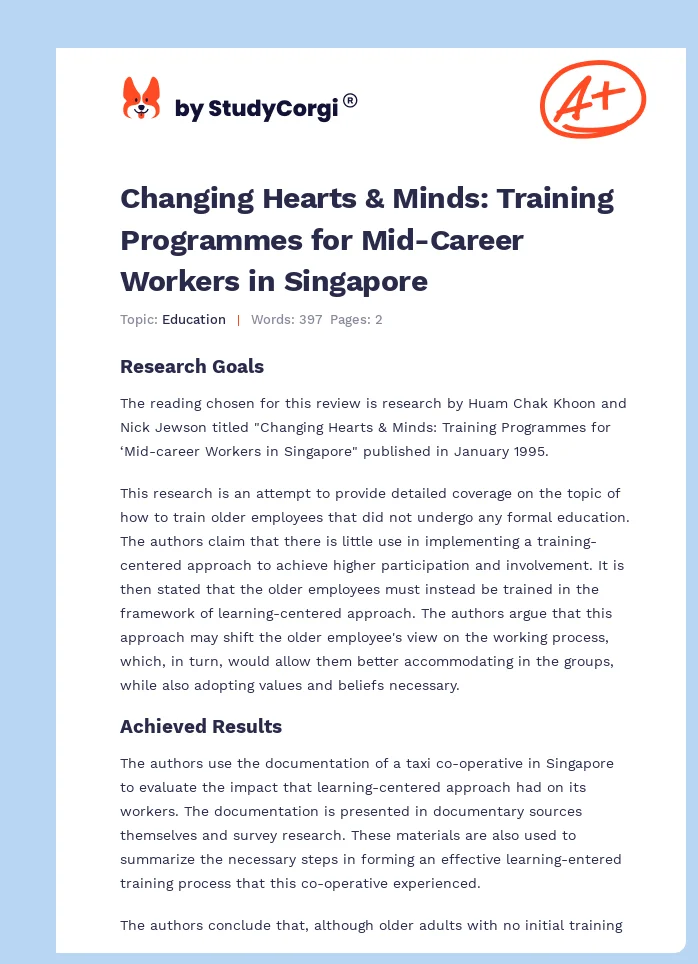 Changing Hearts & Minds: Training Programmes for Mid-Career Workers in Singapore. Page 1