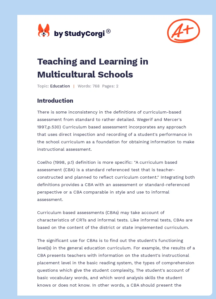Teaching and Learning in Multicultural Schools. Page 1