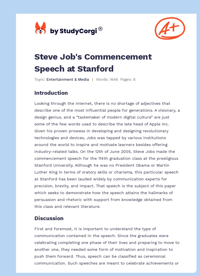 Steve Job's Commencement Speech at Stanford. Page 1