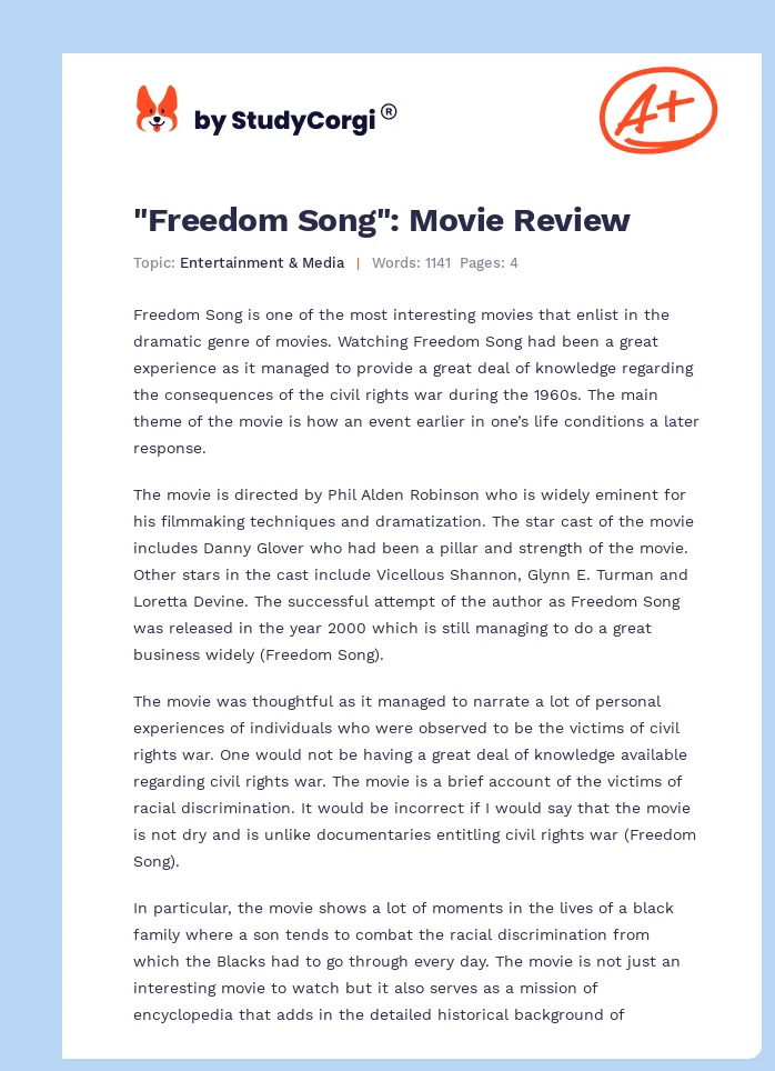 "Freedom Song": Movie Review. Page 1