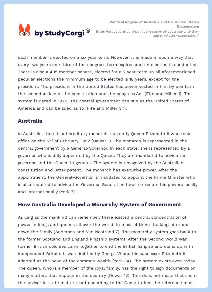 Political Regime of Australia and the United States Examination. Page 2