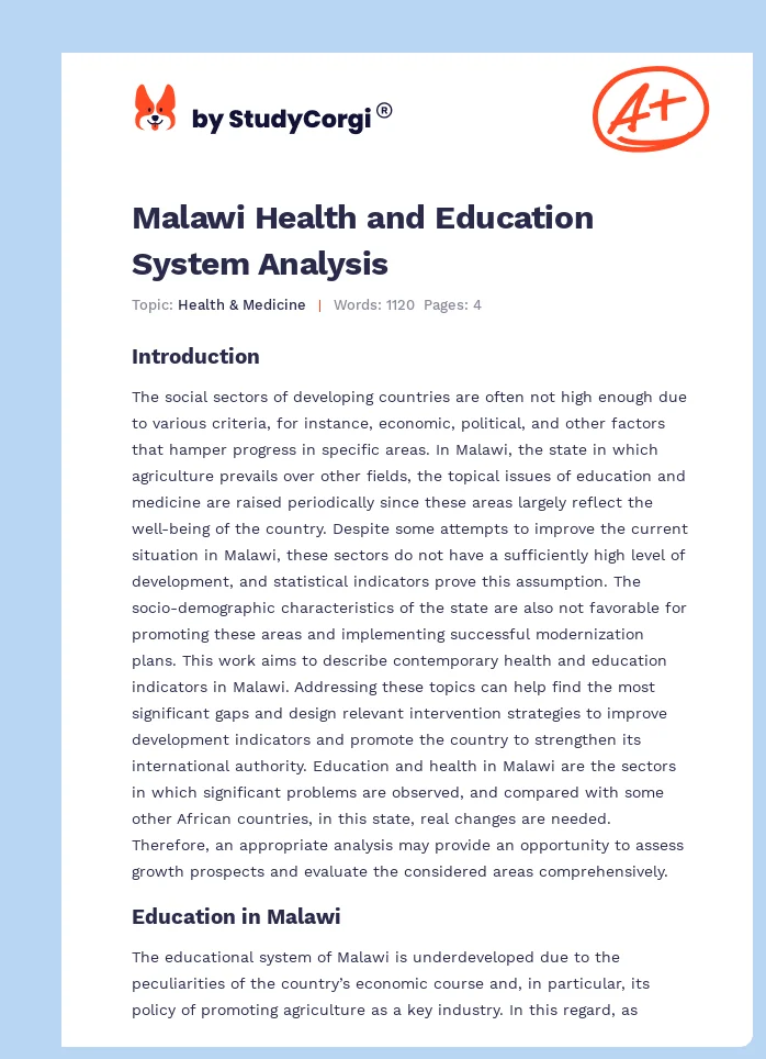 Malawi Health and Education System Analysis. Page 1