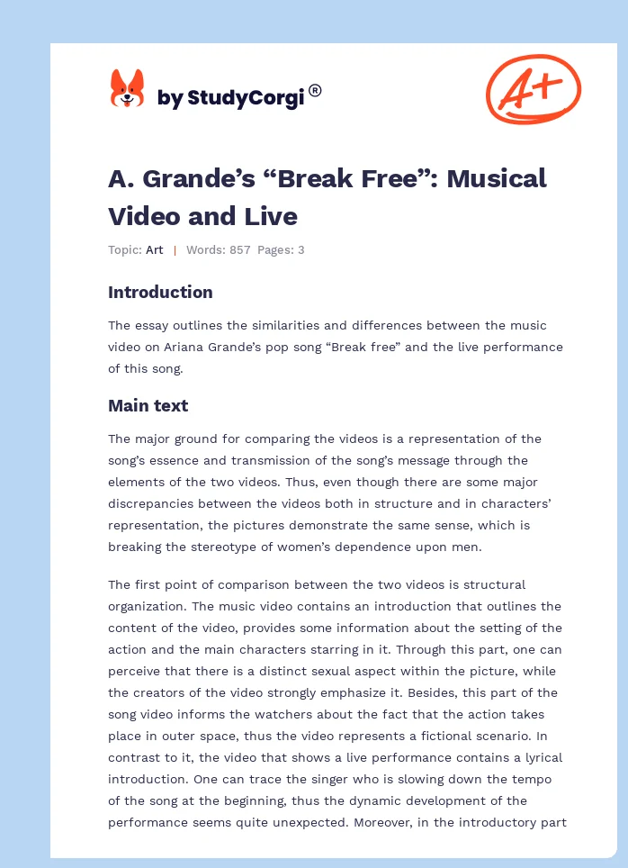 A. Grande’s “Break Free”: Musical Video and Live. Page 1