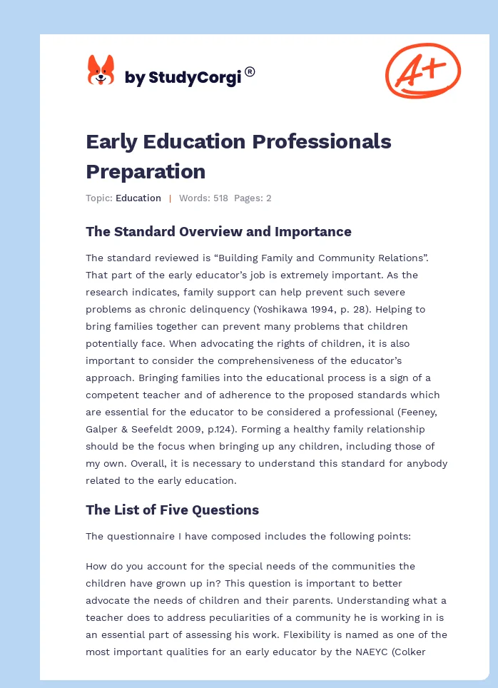 Early Education Professionals Preparation. Page 1