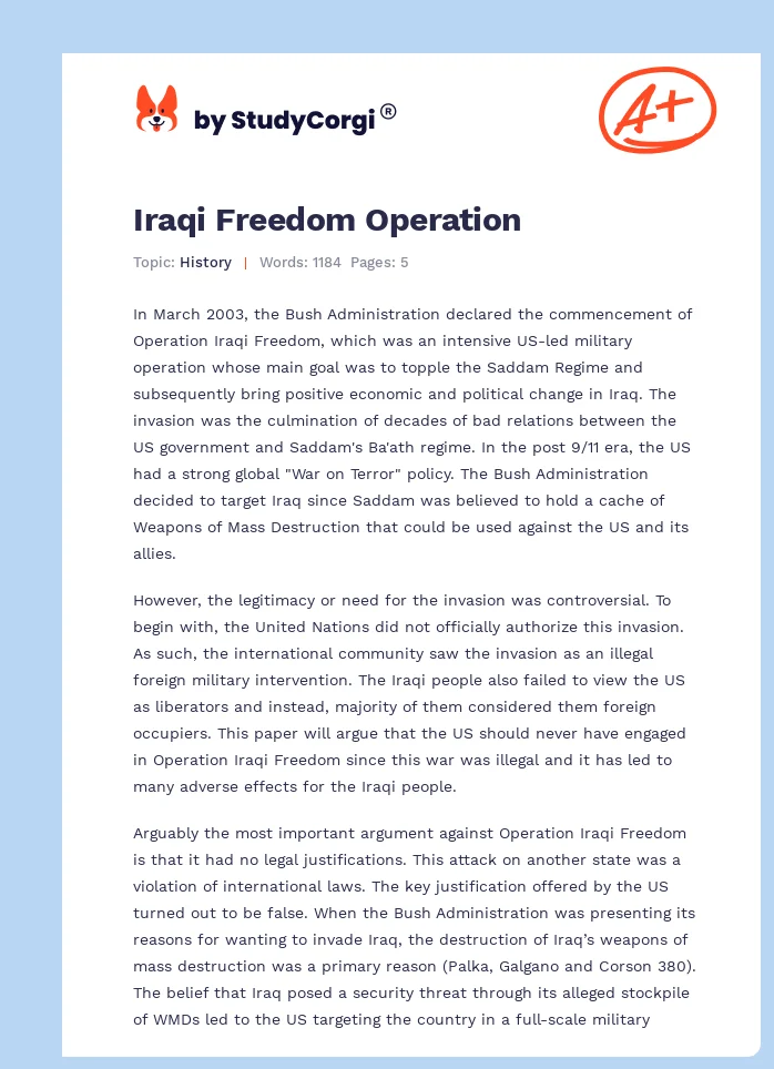 Iraqi Freedom Operation. Page 1