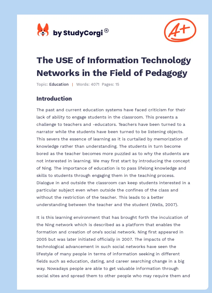 The USE of Information Technology Networks in the Field of Pedagogy. Page 1