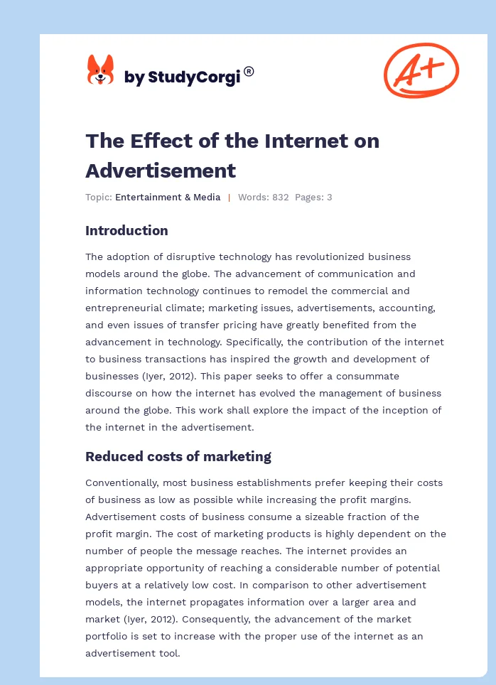 The Effect of the Internet on Advertisement. Page 1