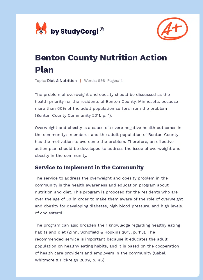 Benton County Nutrition Action Plan. Page 1