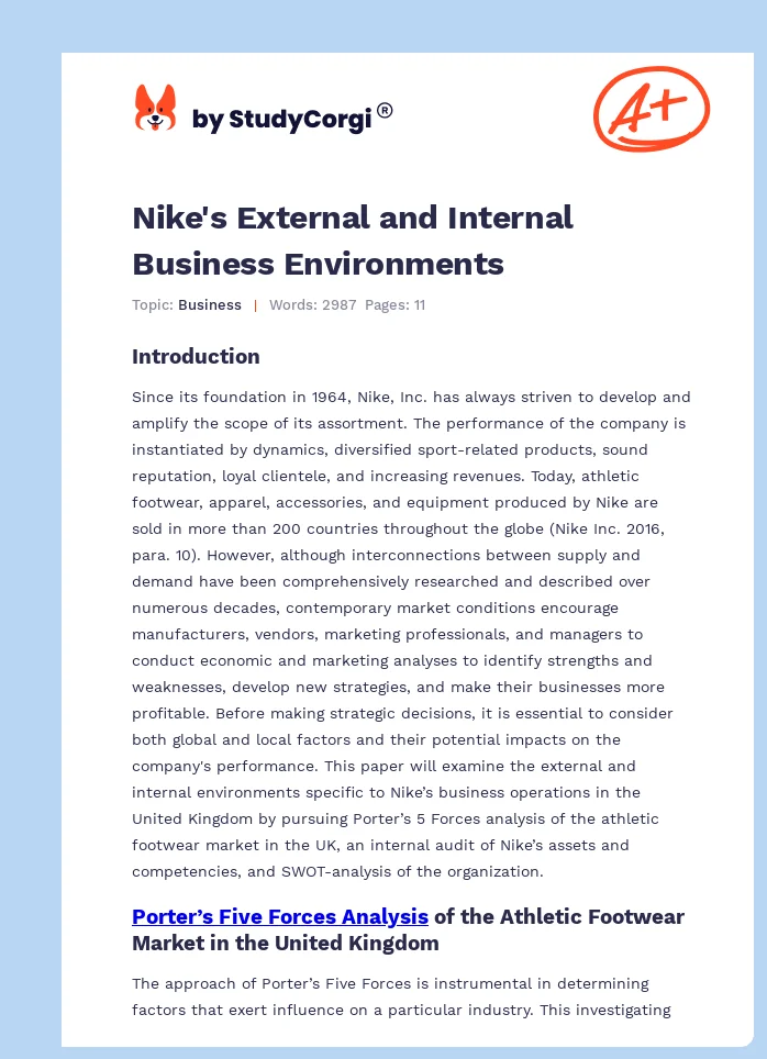 Nike's External and Internal Business Environments. Page 1