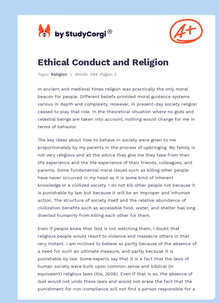 Ethical Conduct and Religion. Page 1