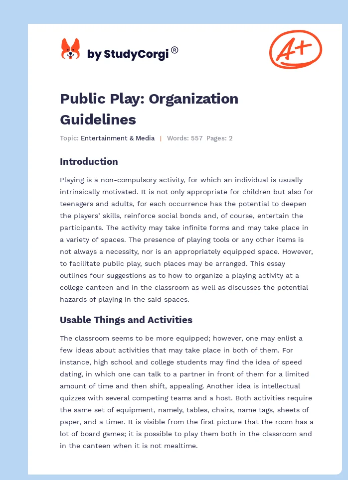 Public Play: Organization Guidelines. Page 1
