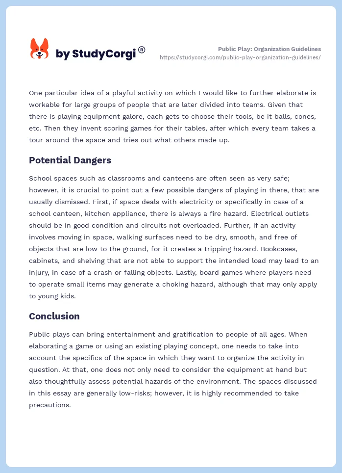Public Play: Organization Guidelines. Page 2
