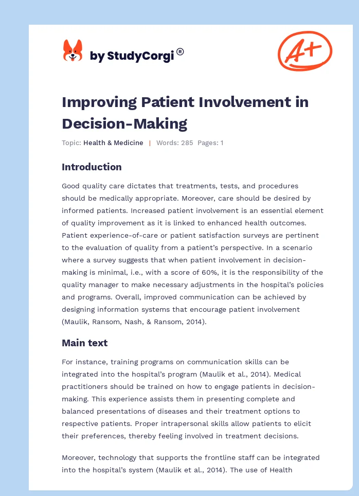 Improving Patient Involvement in Decision-Making. Page 1