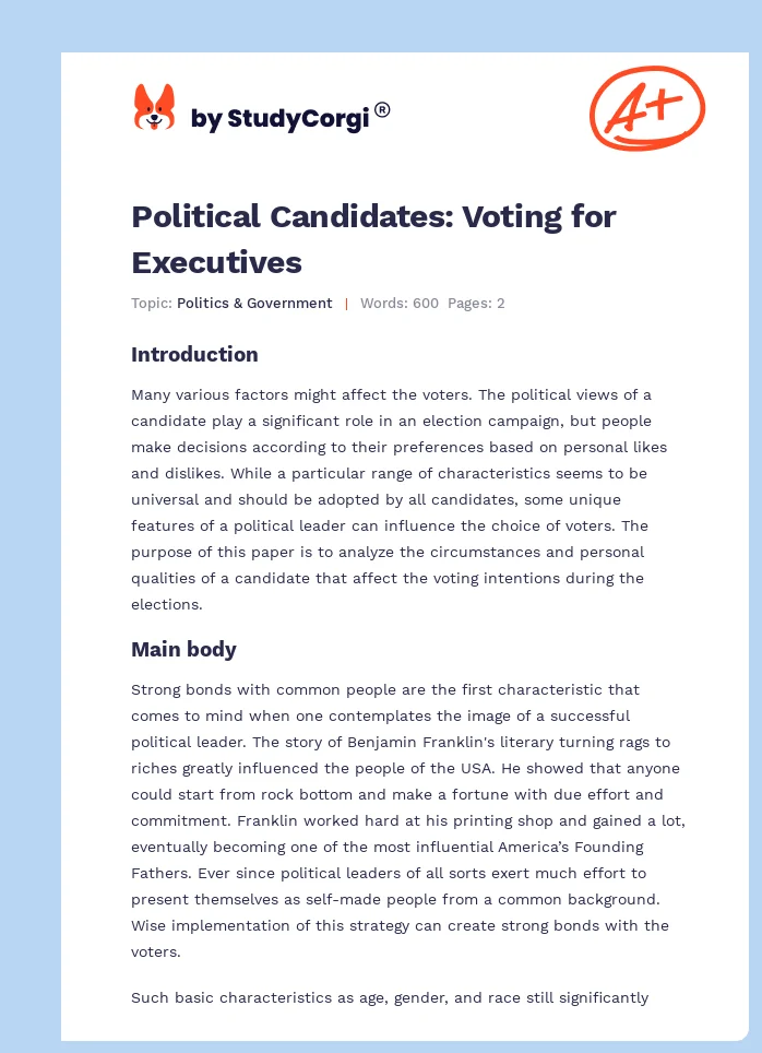 Political Candidates: Voting for Executives. Page 1