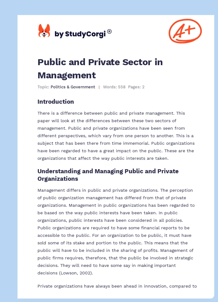 Public and Private Sector in Management. Page 1
