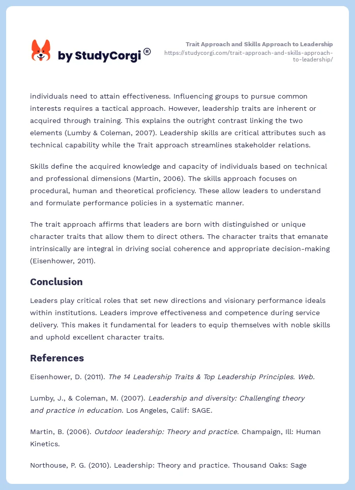Trait Approach and Skills Approach to Leadership. Page 2