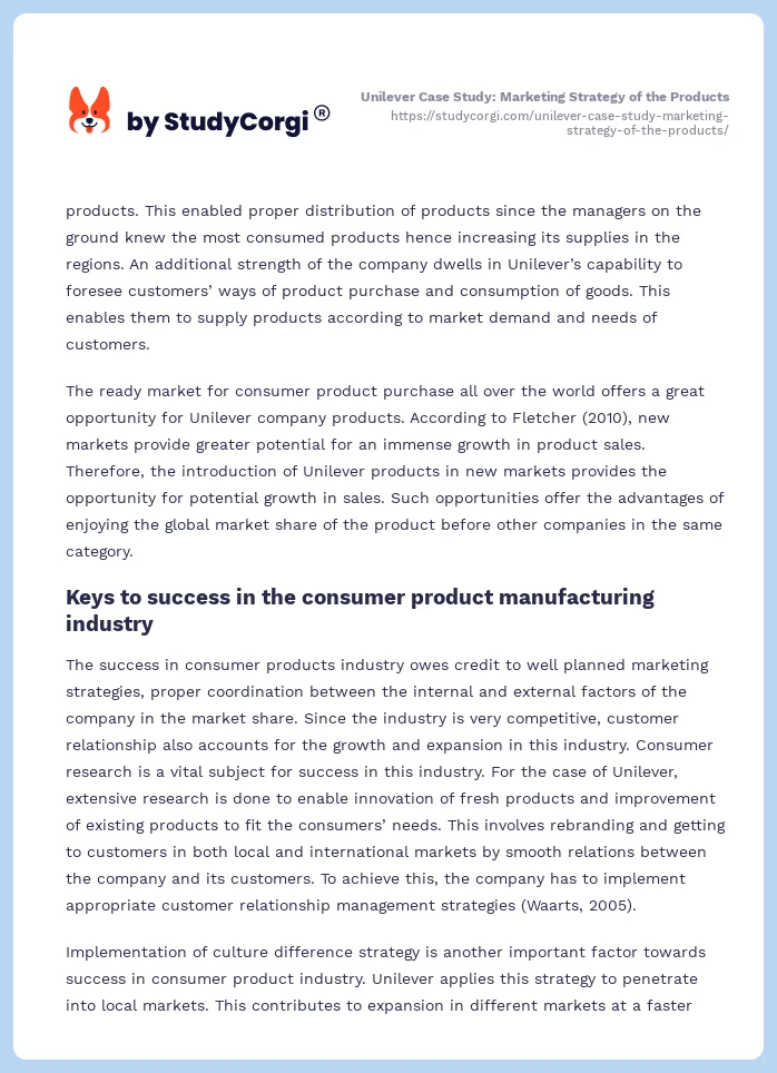 Unilever Case Study: Marketing Strategy of the Products. Page 2