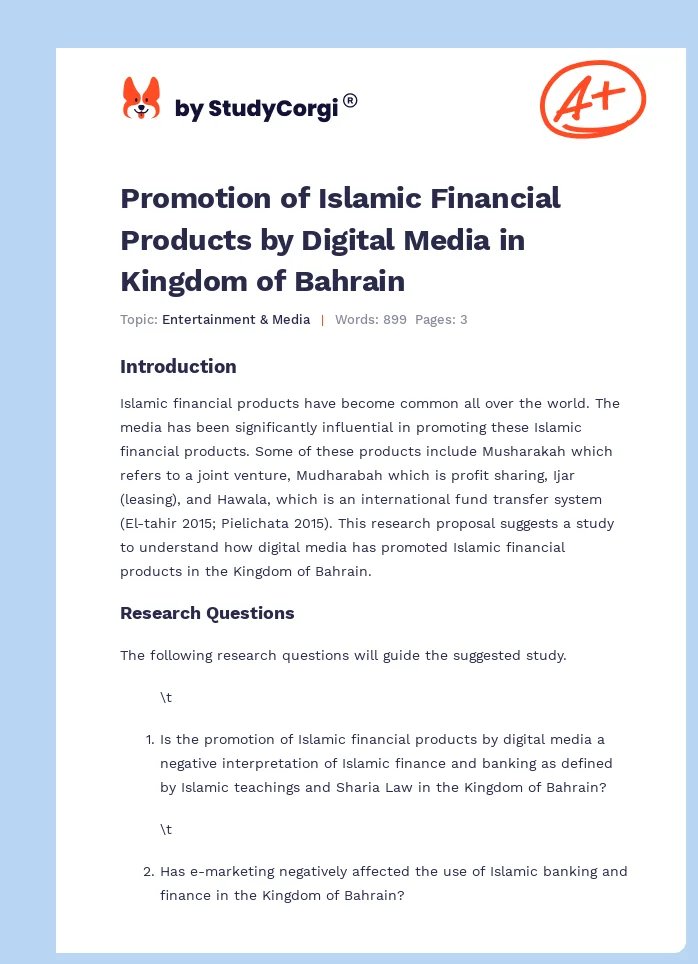 Promotion of Islamic Financial Products by Digital Media in Kingdom of Bahrain. Page 1