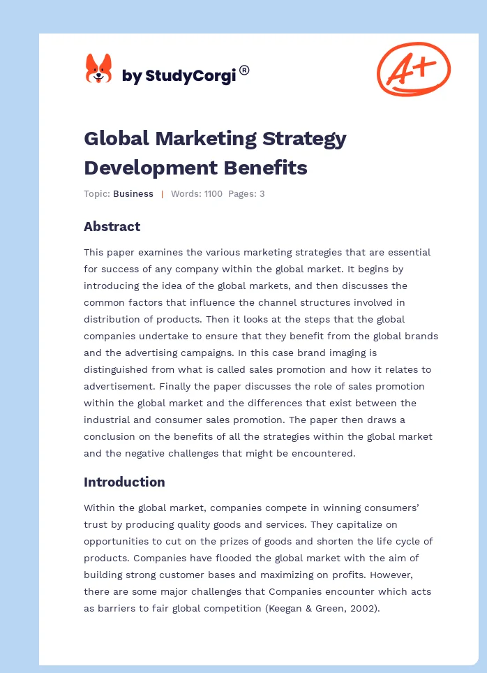 Global Marketing Strategy Development Benefits. Page 1