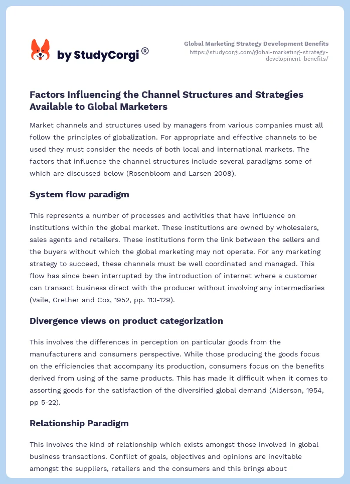 Global Marketing Strategy Development Benefits. Page 2