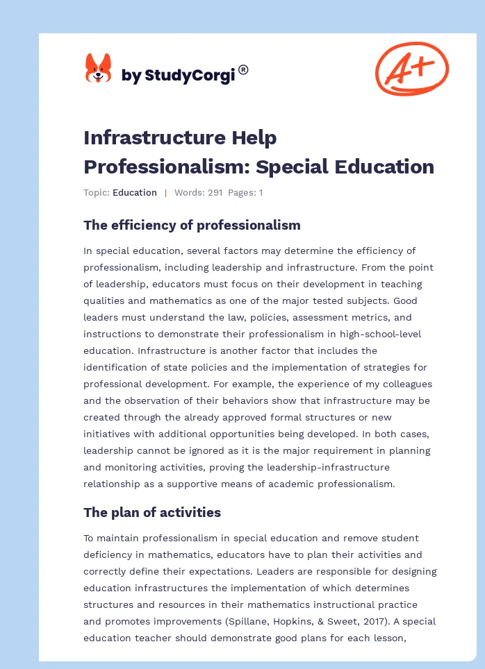 Infrastructure Help Professionalism: Special Education. Page 1