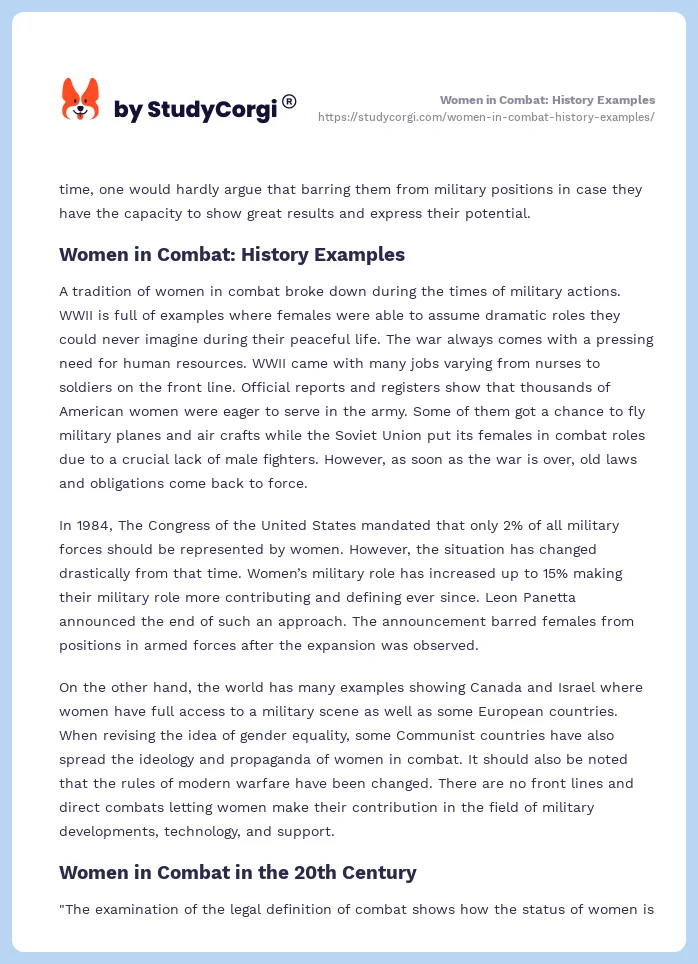 Women in Combat: History Examples. Page 2