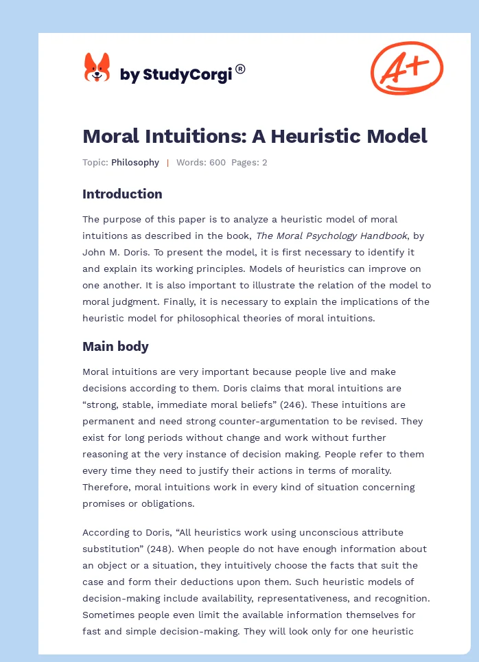 Moral Intuitions: A Heuristic Model. Page 1