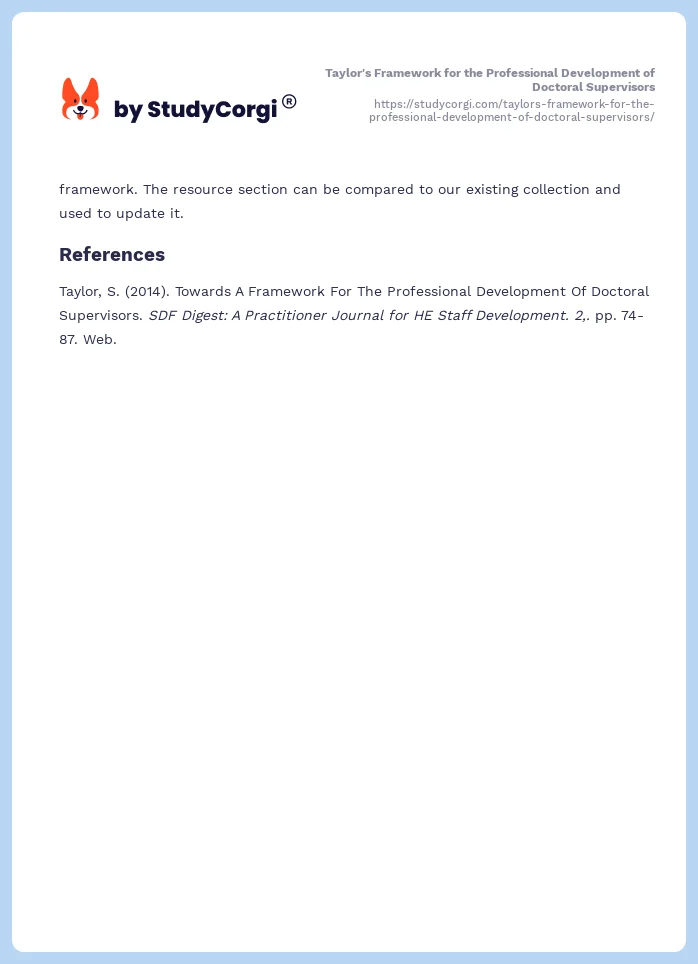 Taylor's Framework for the Professional Development of Doctoral Supervisors. Page 2