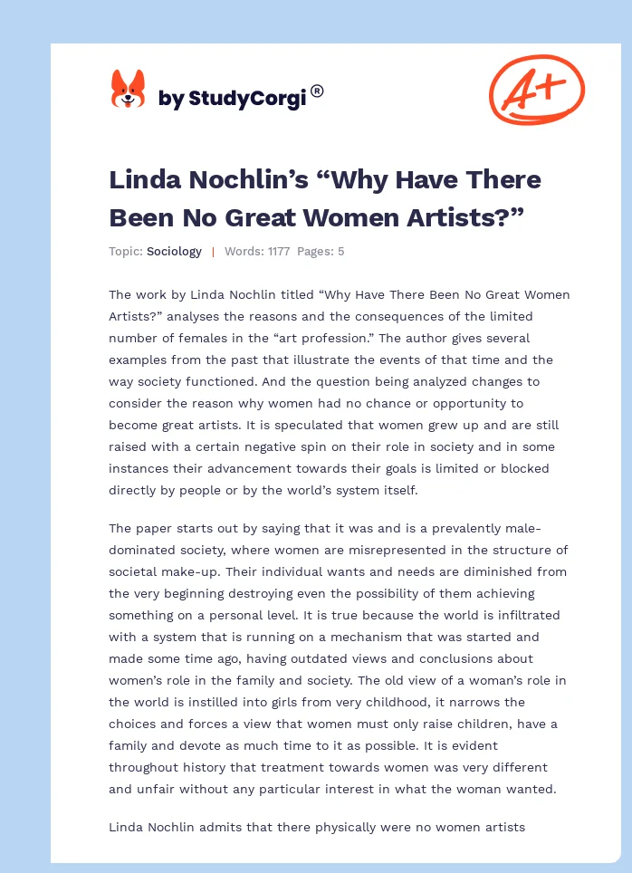 Linda Nochlin’s “Why Have There Been No Great Women Artists?”. Page 1