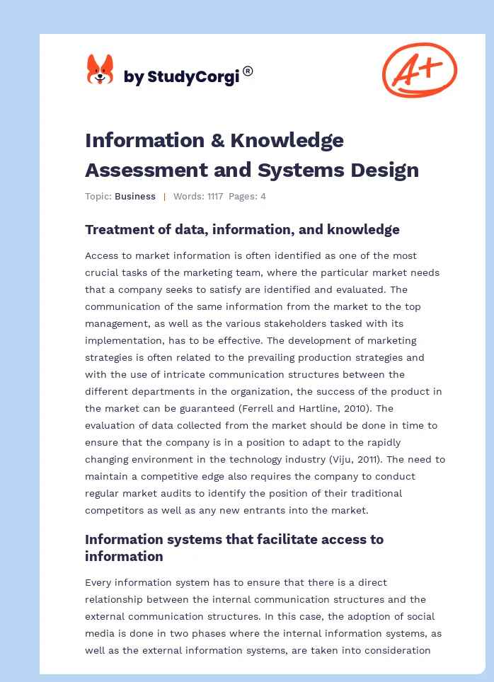 Information & Knowledge Assessment and Systems Design. Page 1