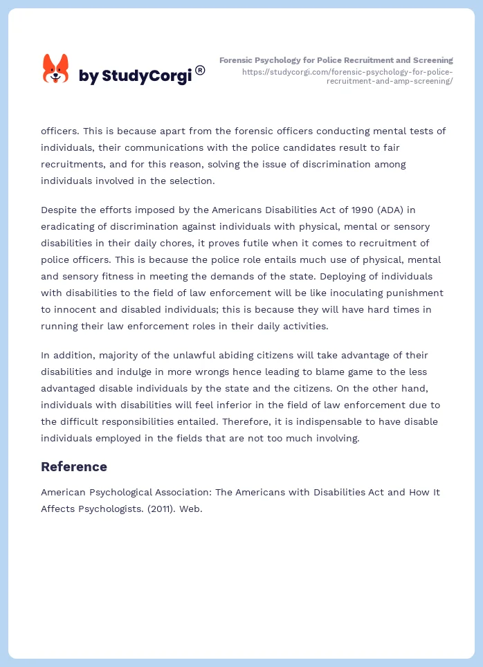 Forensic Psychology for Police Recruitment and Screening. Page 2