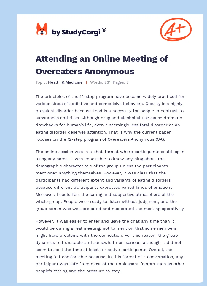 Attending an Online Meeting of Overeaters Anonymous. Page 1