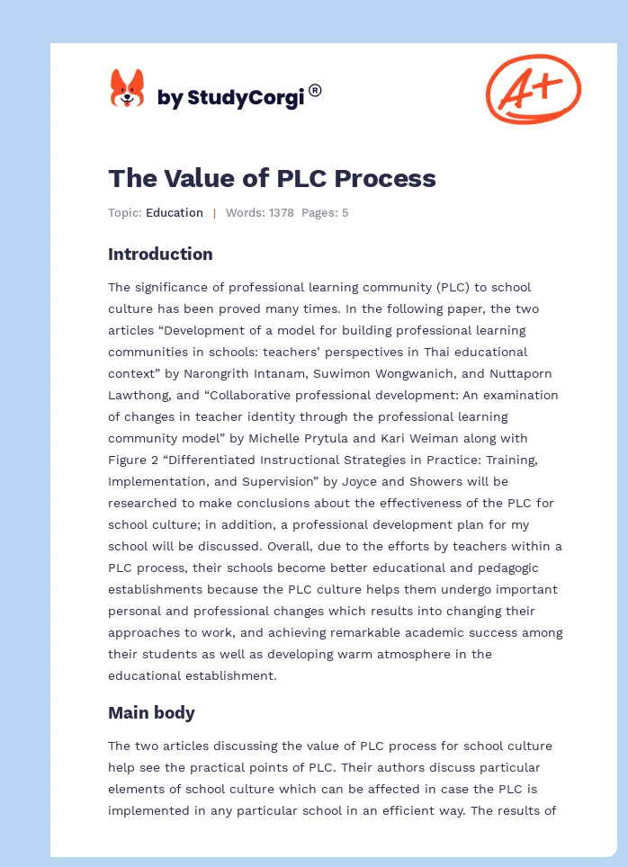 The Value of PLC Process. Page 1
