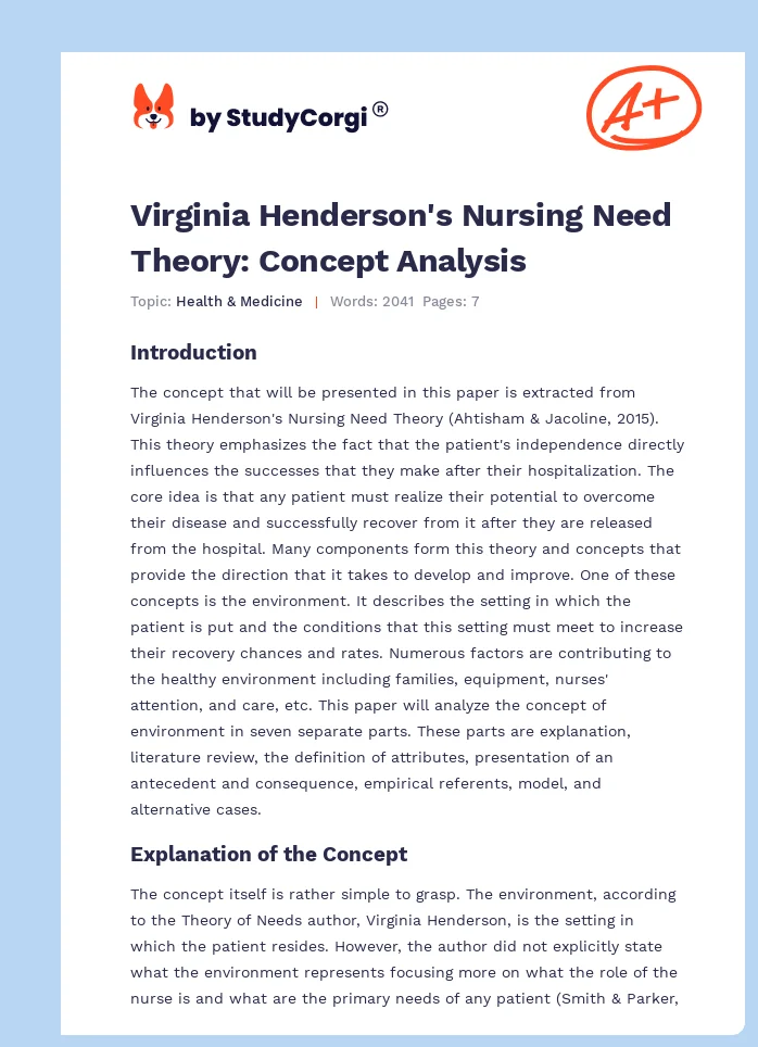 Virginia Henderson's Nursing Need Theory: Concept Analysis. Page 1