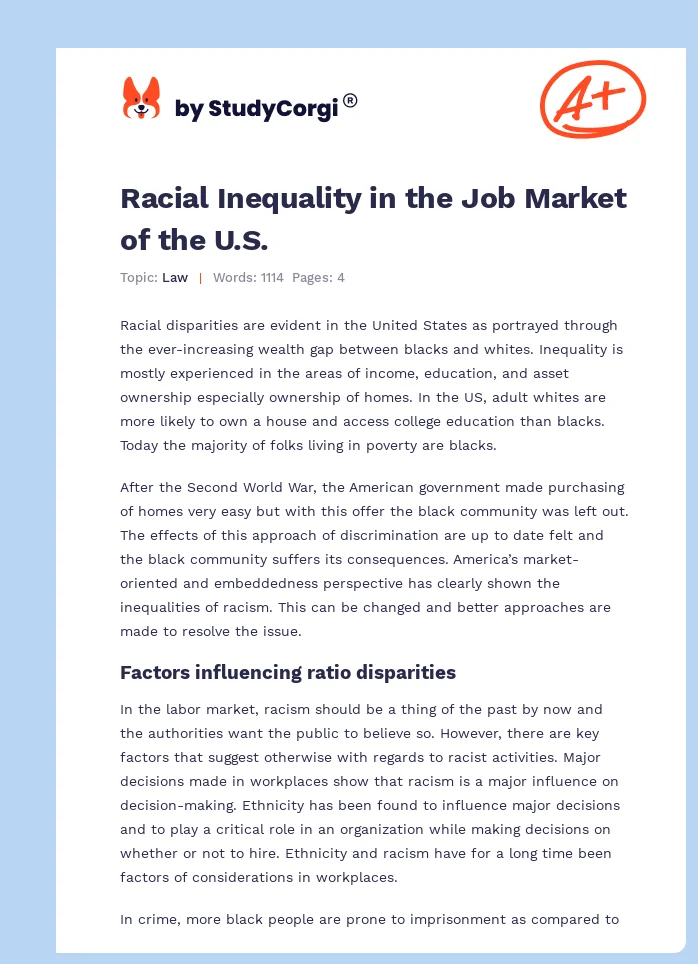Racial Inequality in the Job Market of the U.S.. Page 1