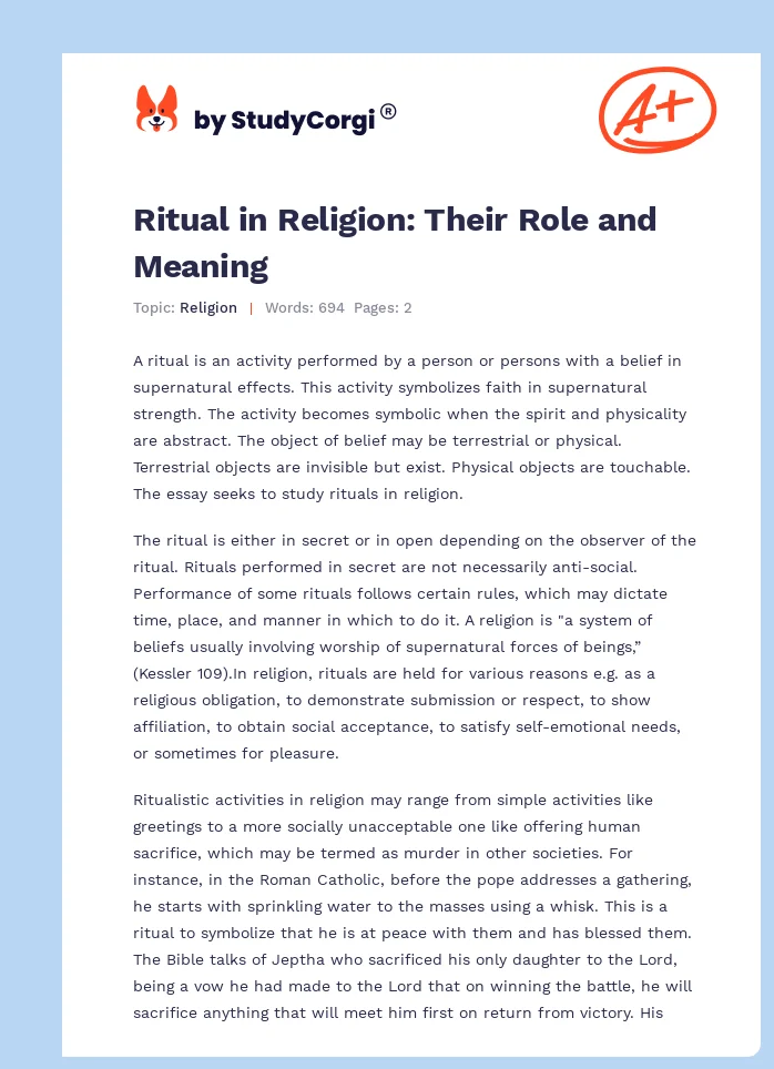Ritual in Religion: Their Role and Meaning. Page 1