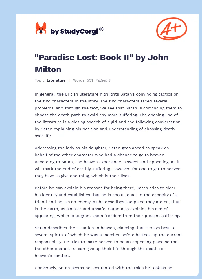 "Paradise Lost: Book II" by John Milton. Page 1