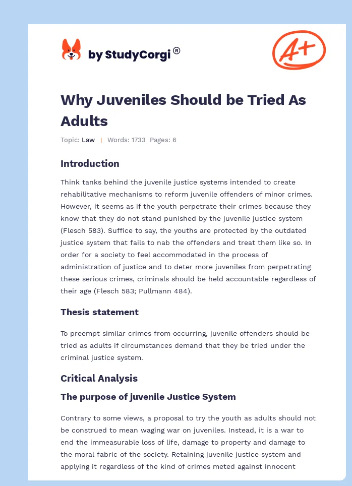 Why Juveniles Should be Tried As Adults. Page 1