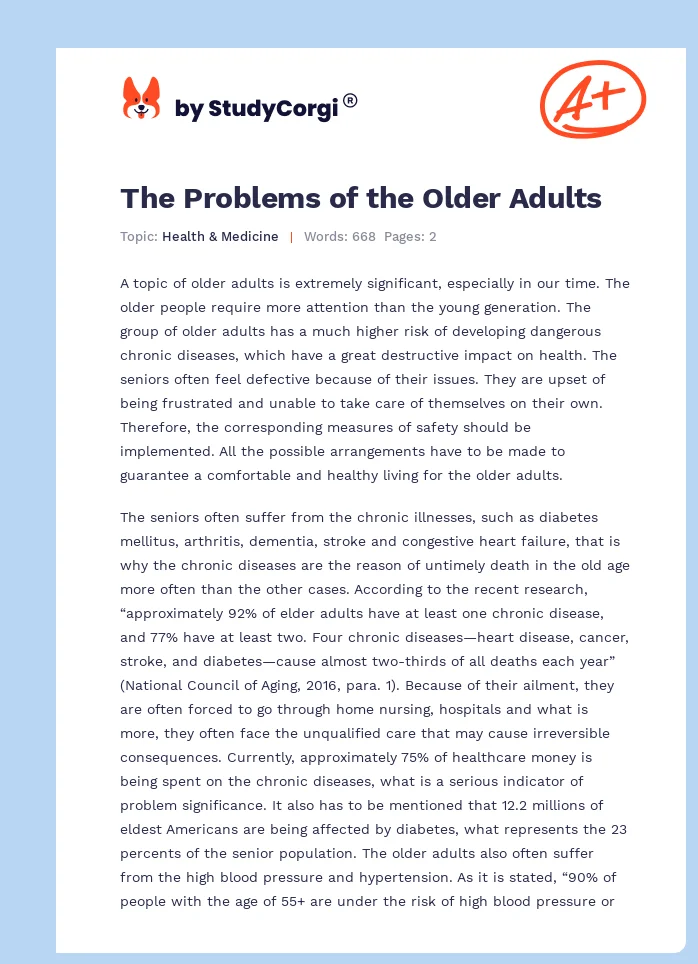 The Problems of the Older Adults. Page 1