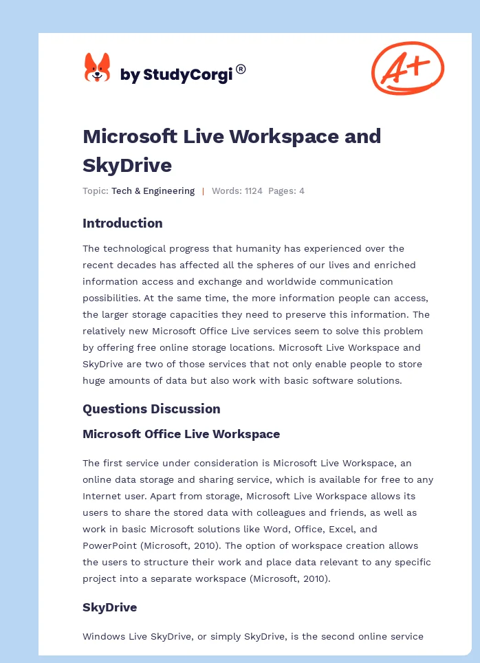 Microsoft Live Workspace and SkyDrive. Page 1