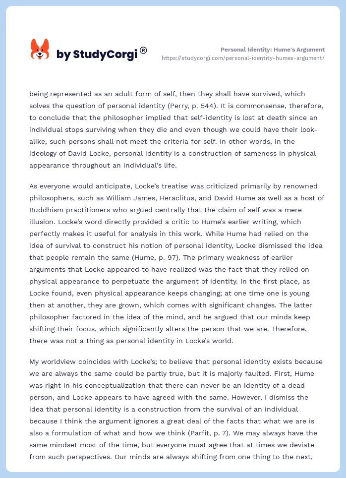 Personal Identity: Hume's Argument. Page 2
