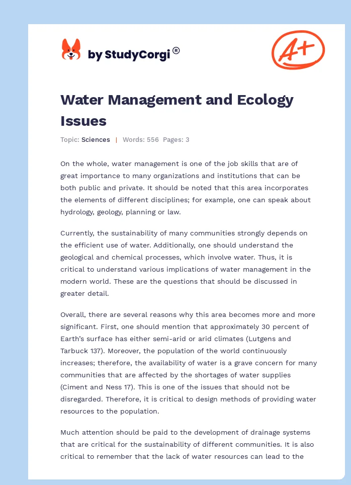 Water Management and Ecology Issues. Page 1