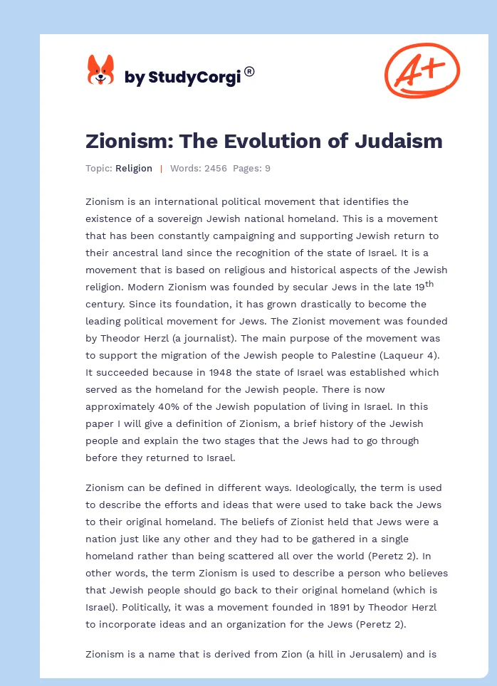Zionism: The Evolution of Judaism. Page 1