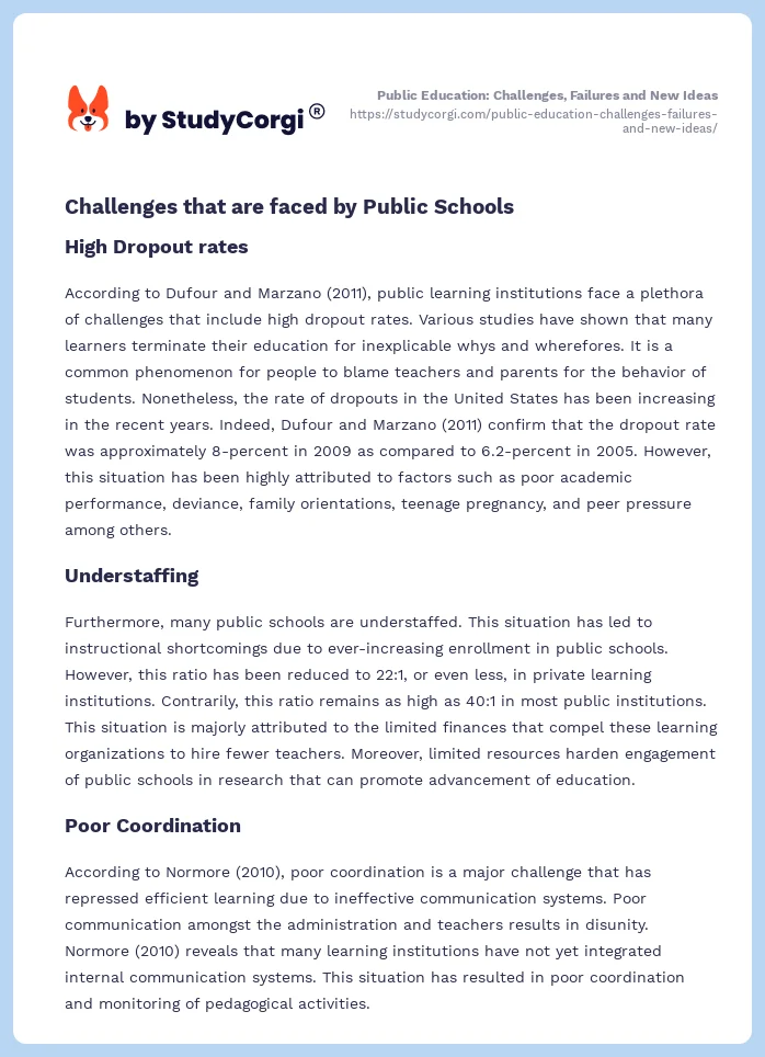 Public Education: Challenges, Failures and New Ideas. Page 2