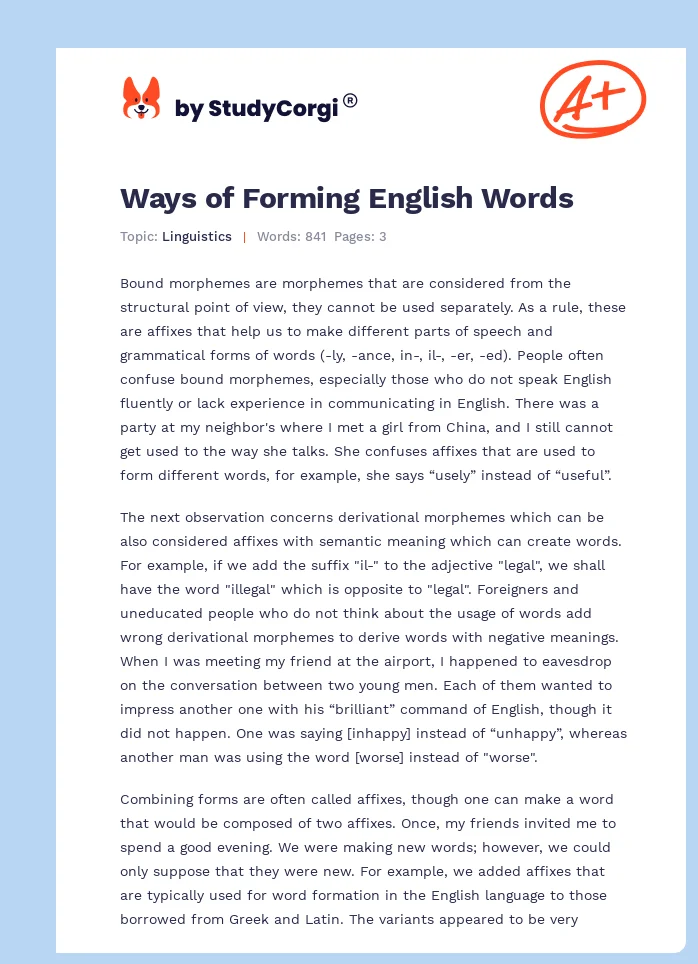 Ways of Forming English Words. Page 1